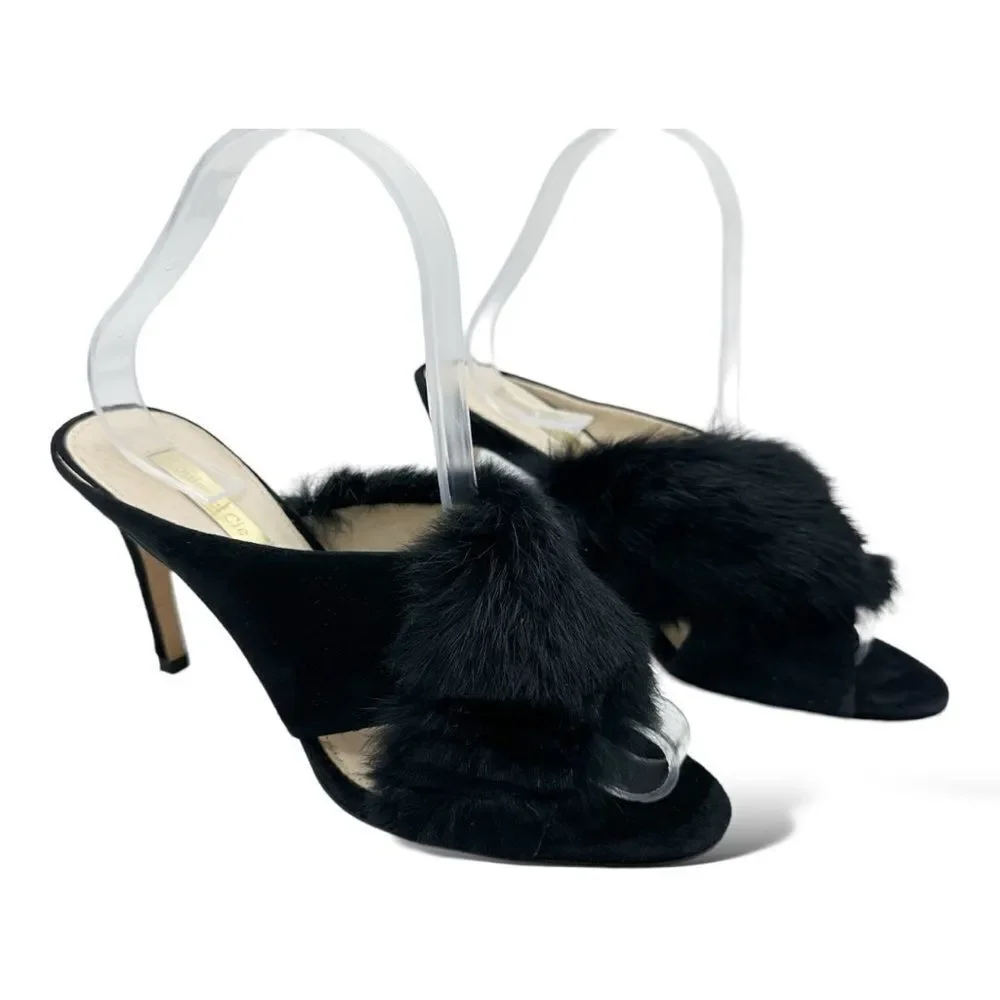 Louise Et Cie Halloway Rabbit Fur Stiletto Heel Mule Sandals Black Size 8.5‎